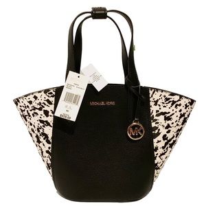 💐MICHAEL KORS 💐 BLACK MULTI PORTIA SMALL LEATHER HAIR CALF TOTE MSRP $428